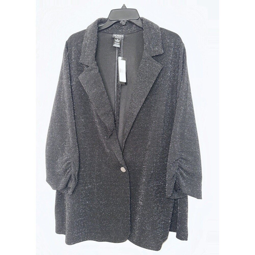 NWT Soho Apparel ltd Women 3/4 Gathered Sleeves Sparkling Black Blazer Plus 3X